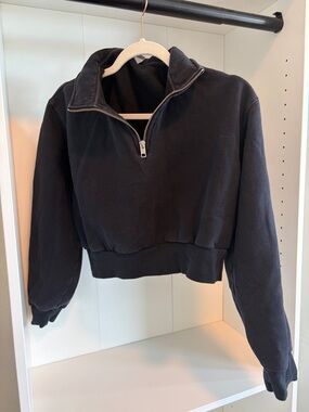 TNA cozy AF Black Cropped Half-Zip Fleece SWEATER M